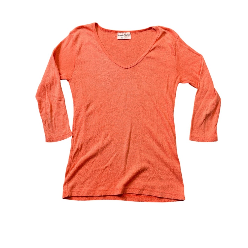 Michael Stars One Size Orange Sparkle V Neck Cotton Blend 3/4 Sleeve Top